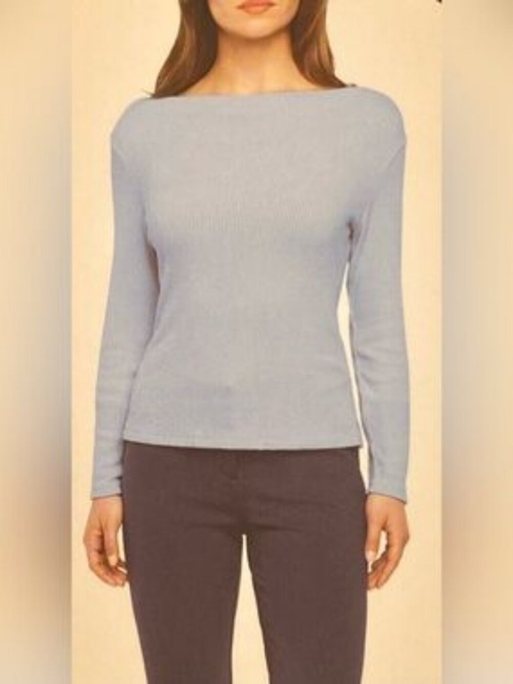 Banana Republic Light Blue Ribbed Boatneck Long-Sleeve Top, Size XS